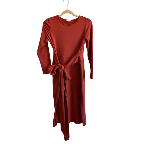 J. Jill Pure Jill Brick Red Jersey Knit Side Slit Midi Dress Petite Small - Picture 1 of 3
